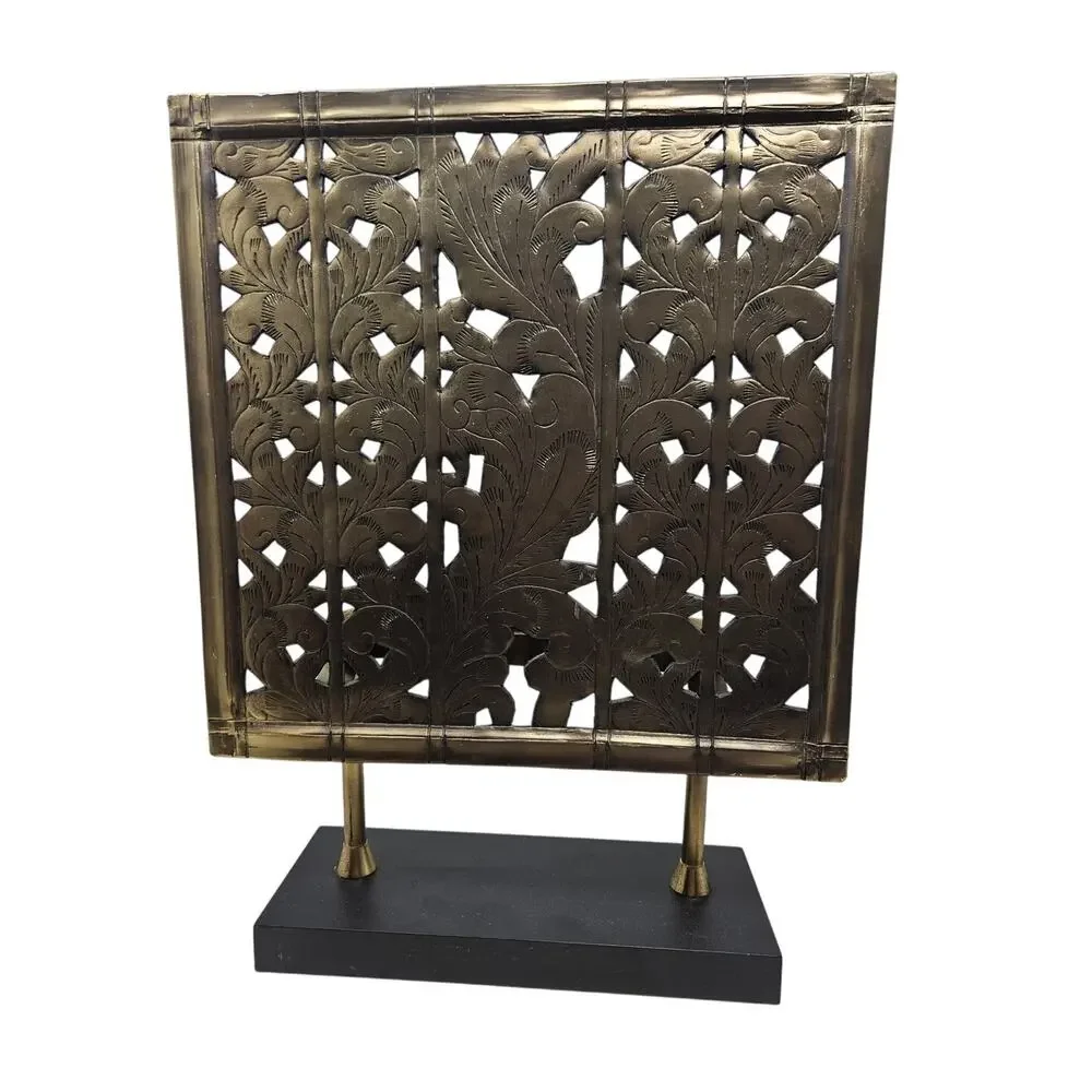 Pottery Barn Candelabra Screen Boho Candle Holder Metal Wooden Base 16x10